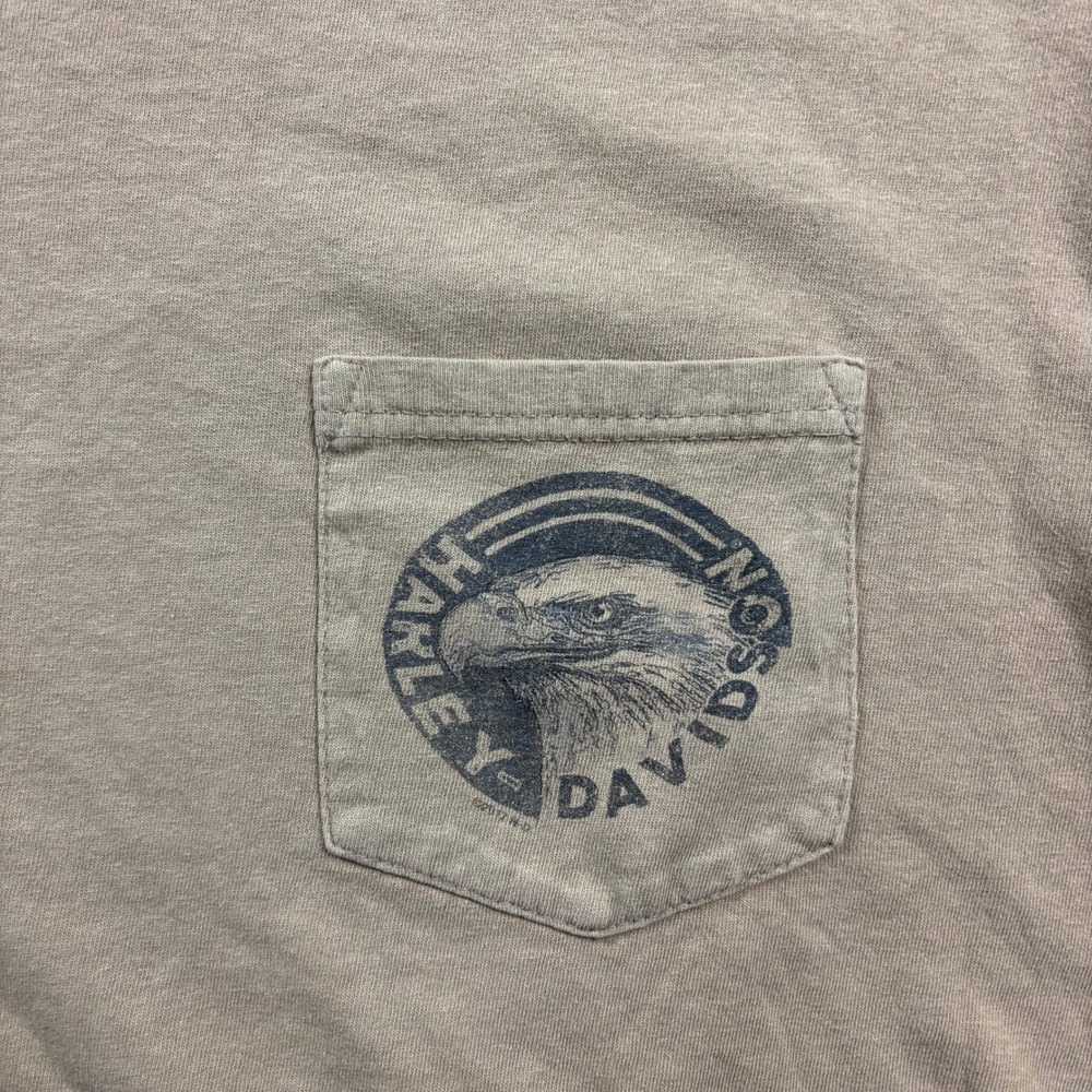 Grunge Harley Davidson Biker Smoky Mountain Brown Pocket T-Shirt Size Large - Picture 2 of 6